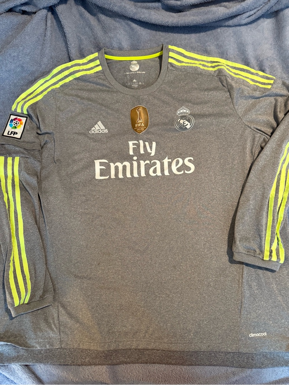 adidas Real Madrid Ronaldo Gray Long Sleeve Jersey with Neon Yellow Accents